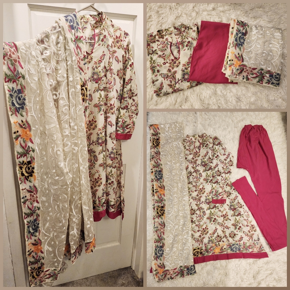 Gul Ahmed embroidered Lawn suite in M size. Shirt,dubatta, and choridar pajama.